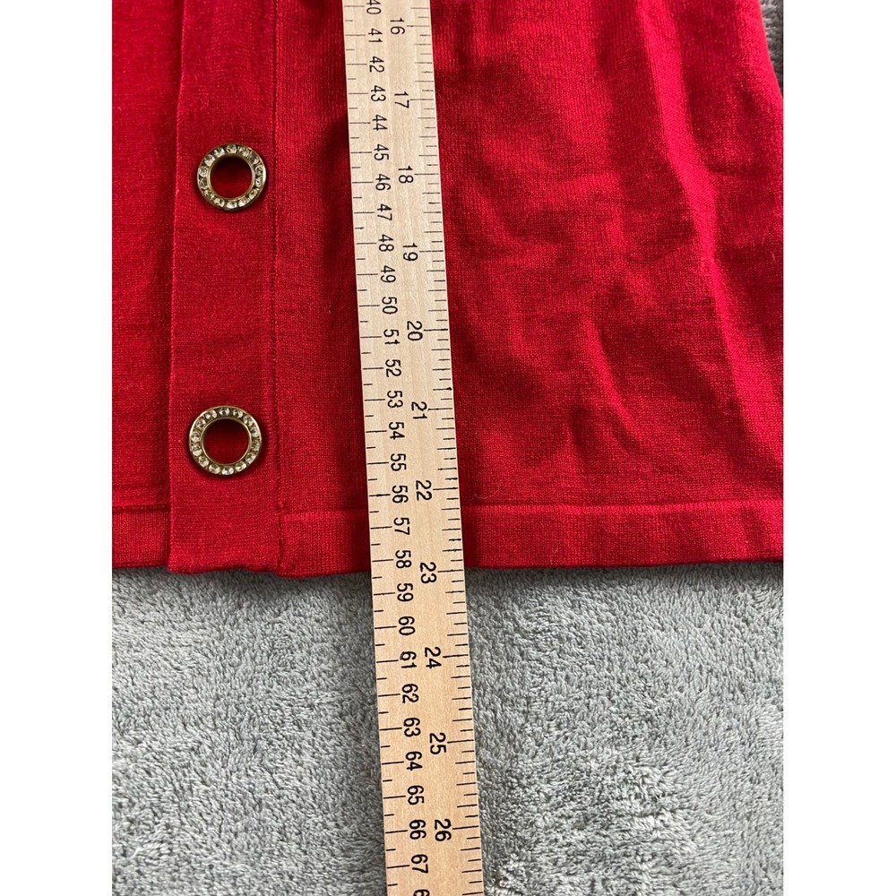 JM Collection Petite Red Rhinestone Grommet Open Front Cardigan Sweater P/P - Picture 11 of 14